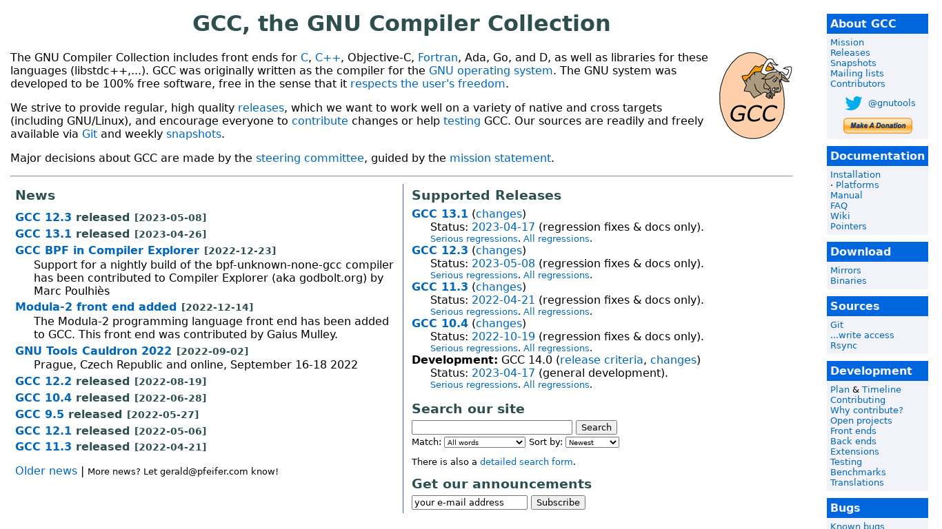 GNU Compiler Collection Landing page