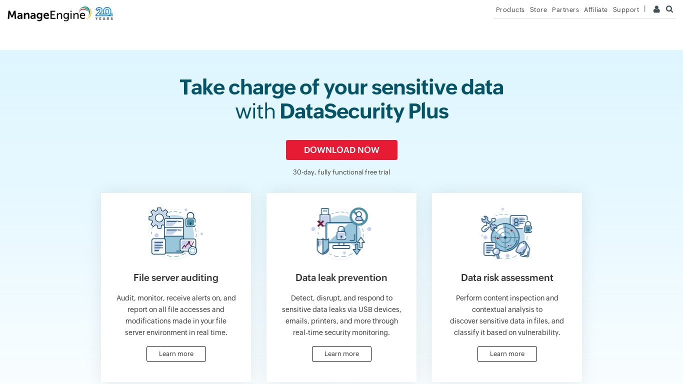ManageEngine DataSecurity Plus Landing page