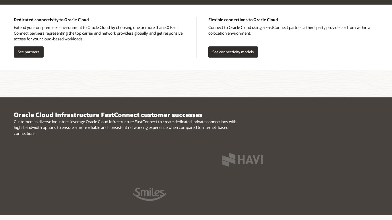 Oracle Cloud Infrastructure FastConnect Landing page