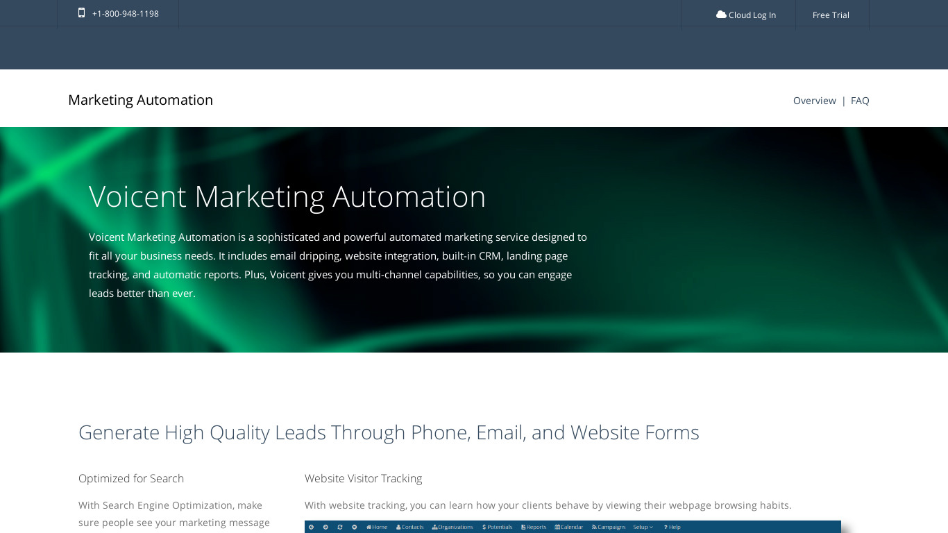 Voicent Marketing Automation Landing page