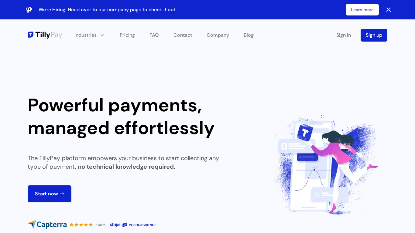 TillyPay Landing page