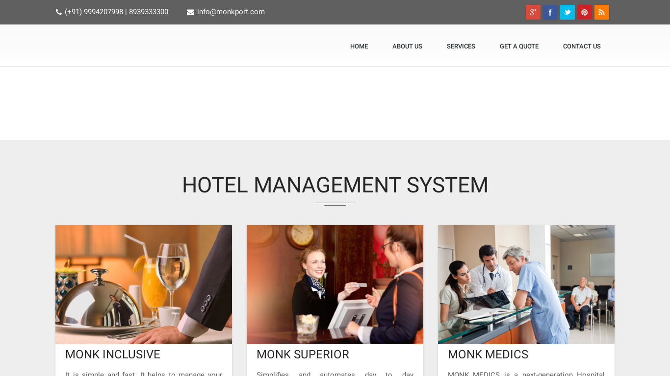 Monk Hotel Management System Landing page