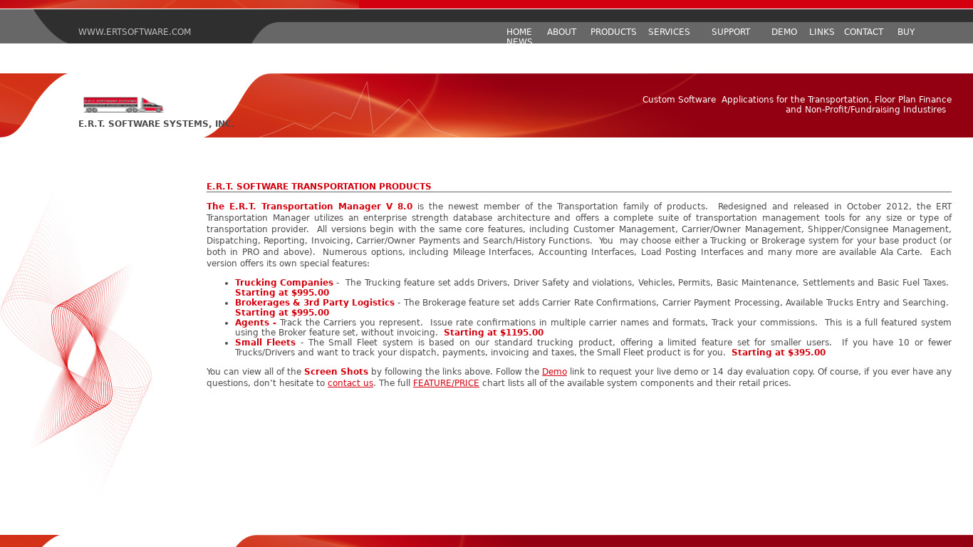 ertsoftware.com ERT Transportation Manager Landing page