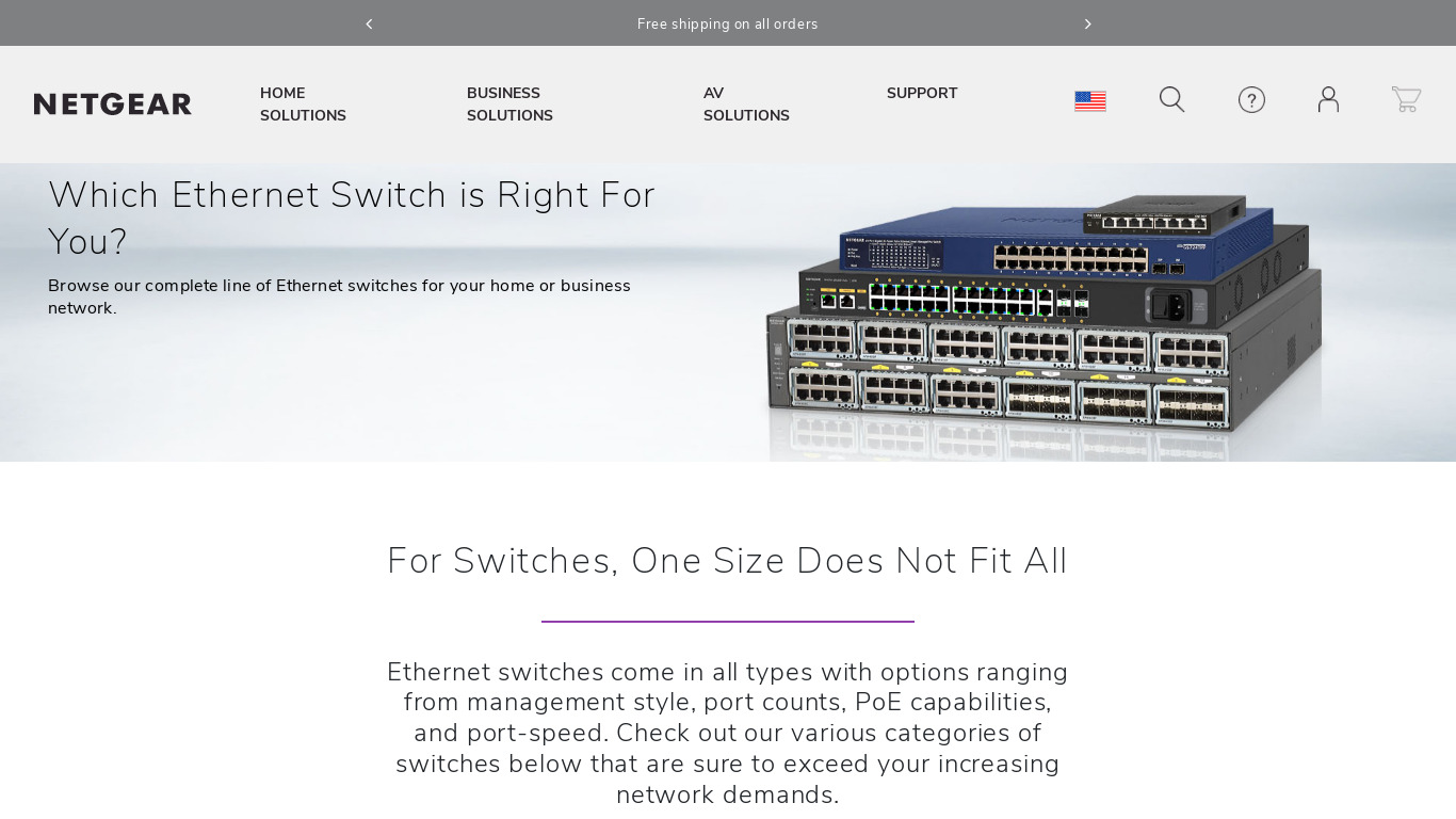 Netgear Ethernet Switches Landing page