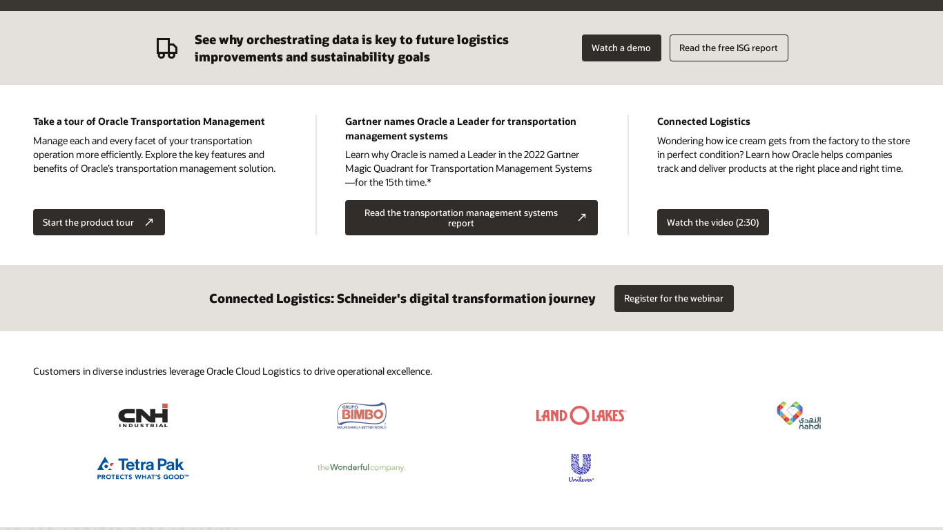 Oracle Trans Operational Planning Landing page