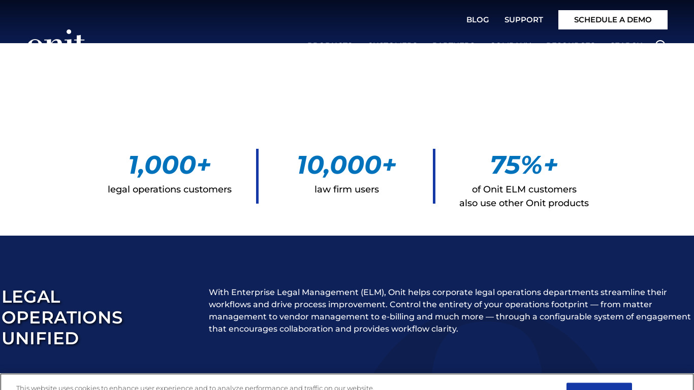 Onit Enterprise Legal Management Landing page