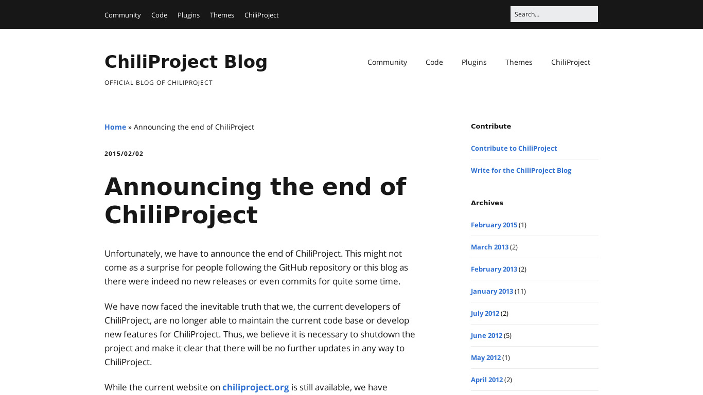 ChiliProject Landing page