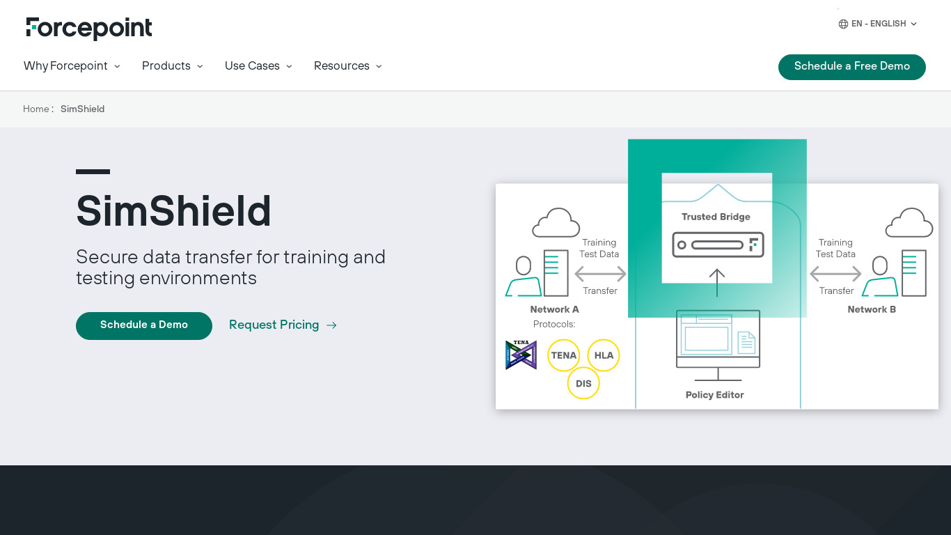 Forcepoint SimShield Landing page
