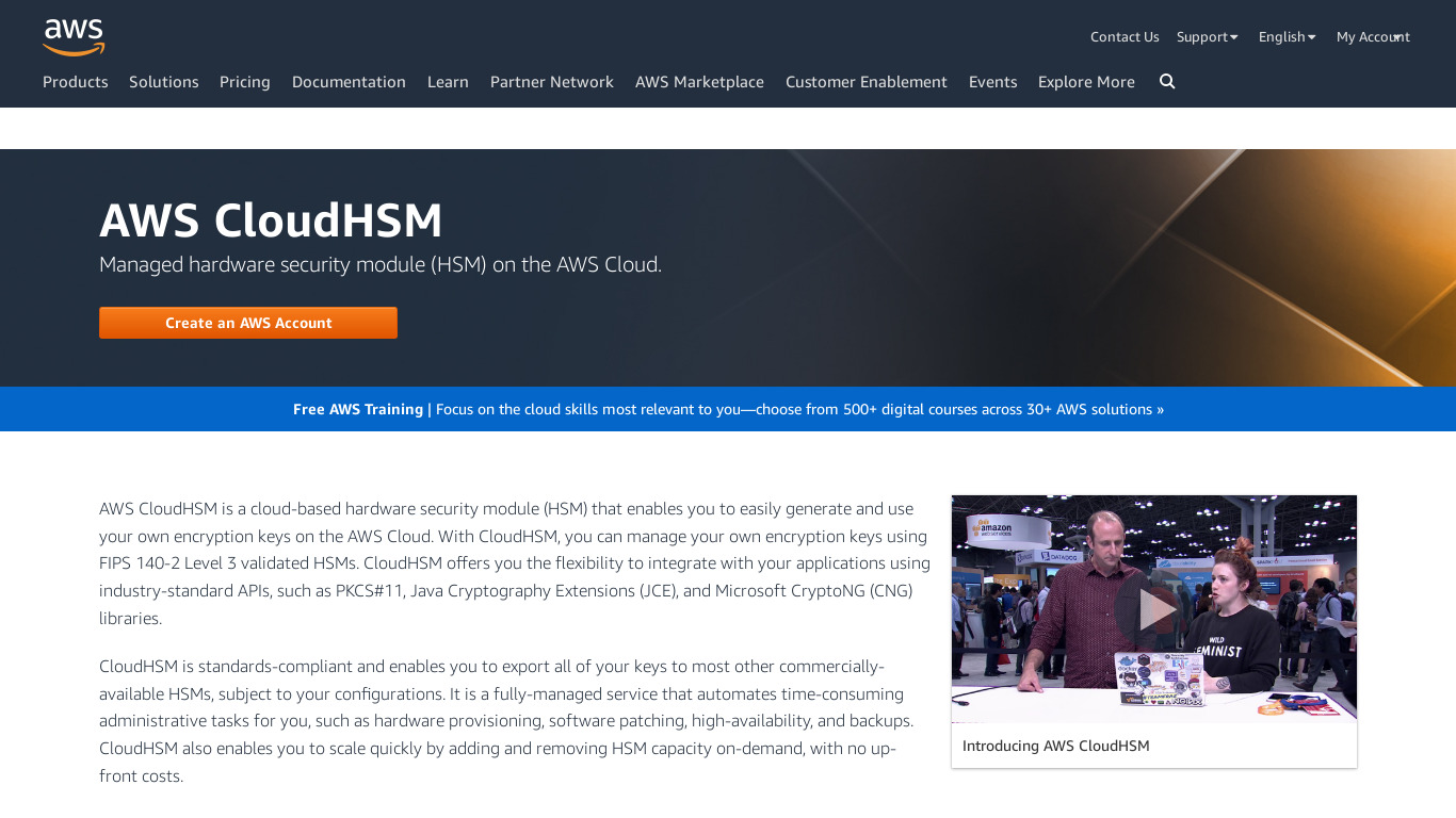 AWS CloudHSM Landing page