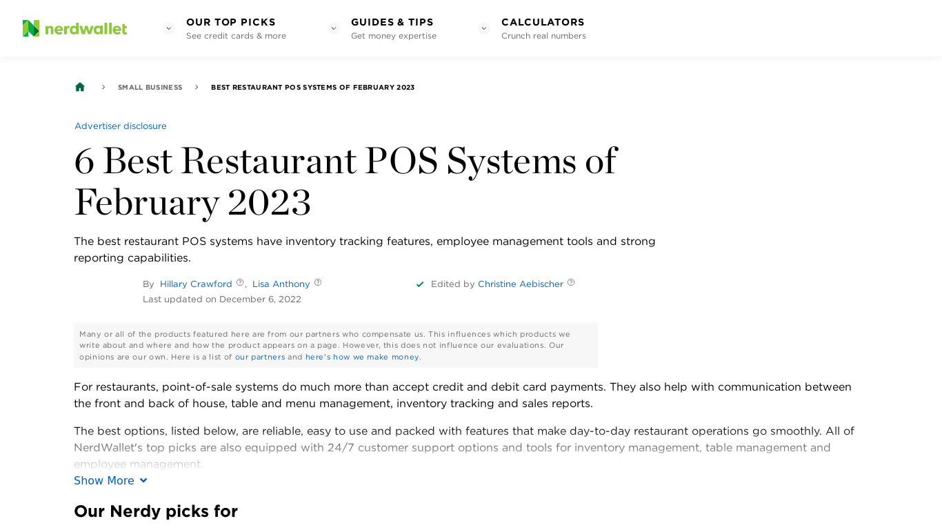 Restaurant Point Of Sale Landing page