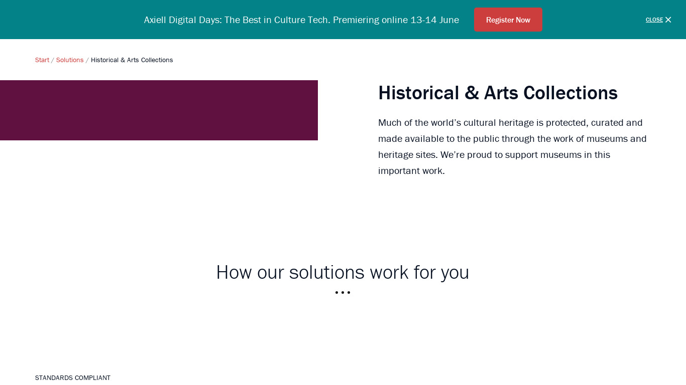 Axiell Art Management Software Landing page