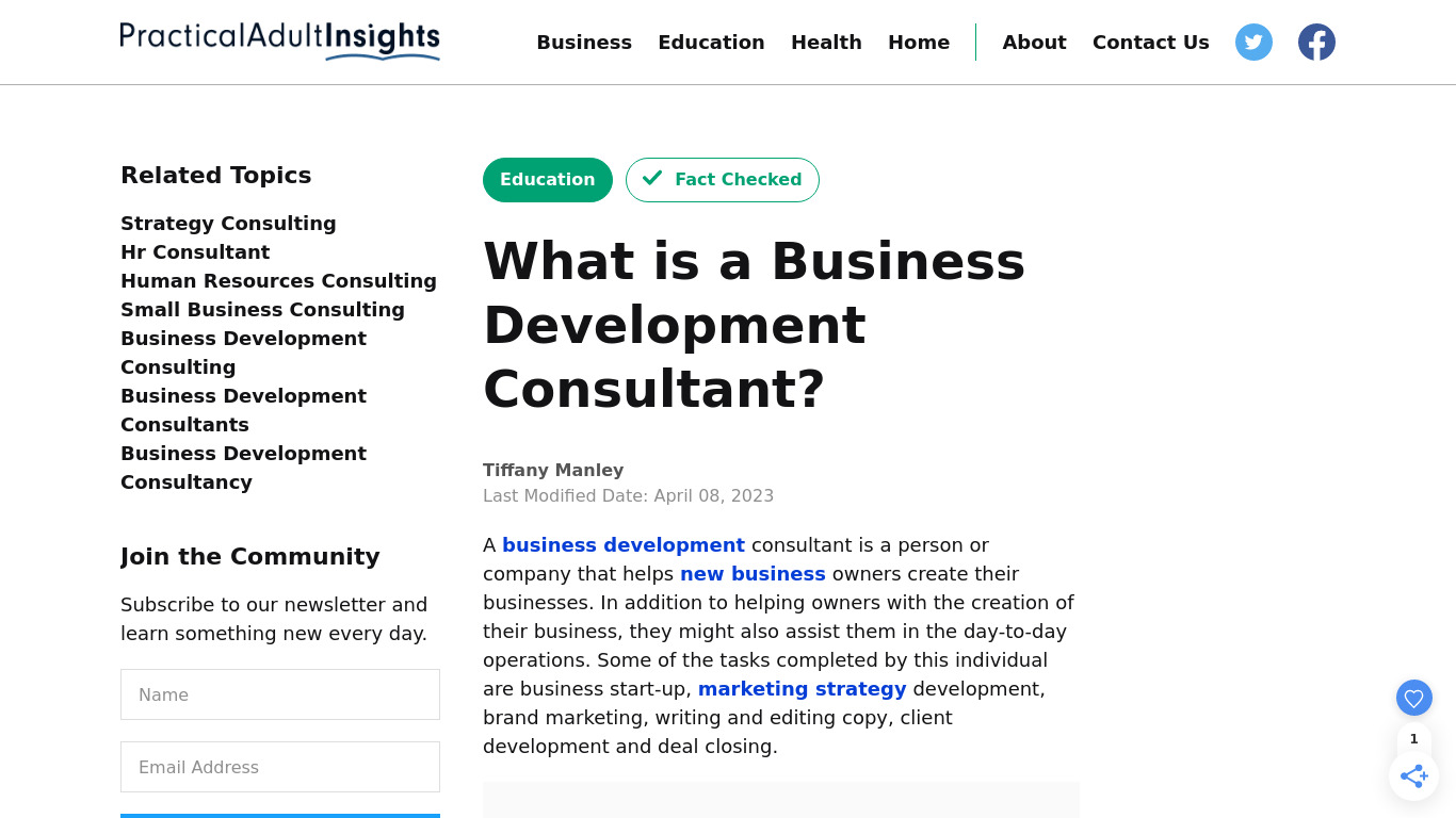 Business Development Consulting Landing page