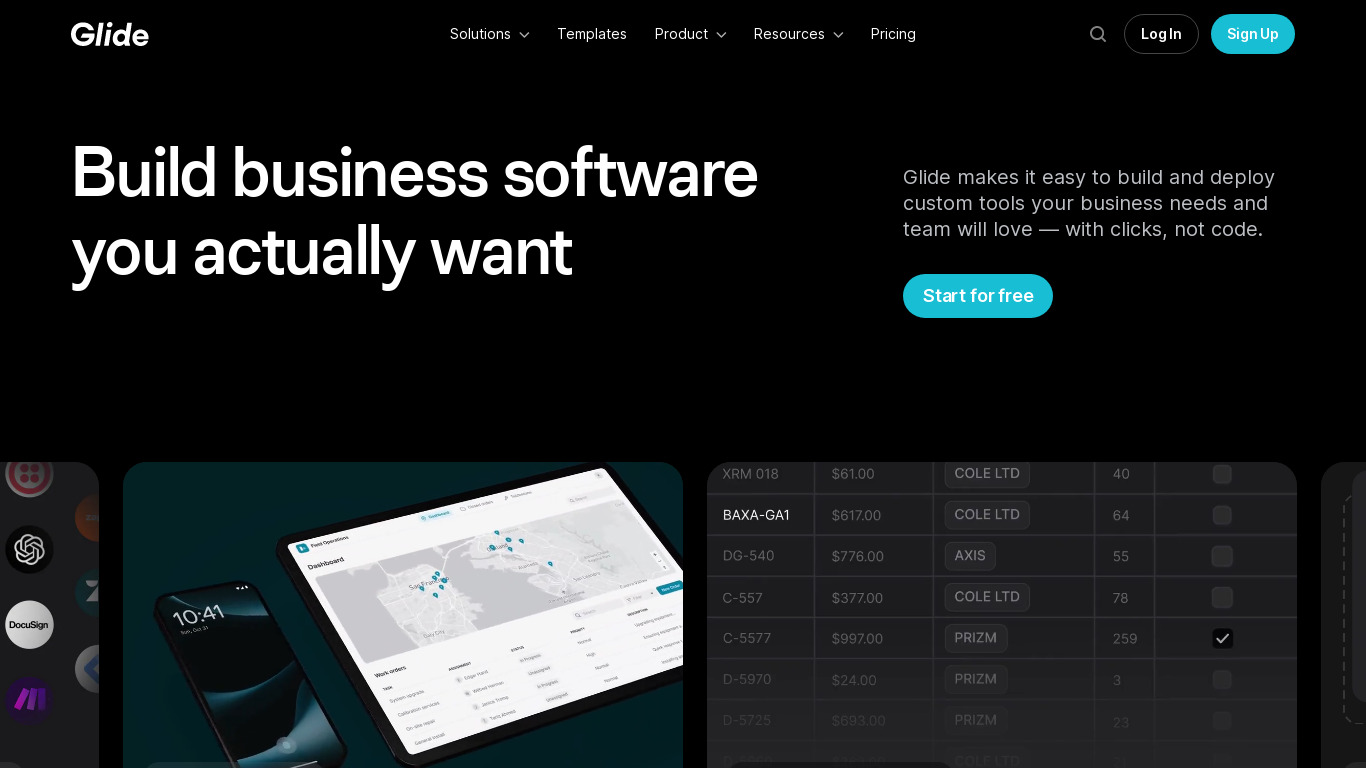 Glide Apps Landing page