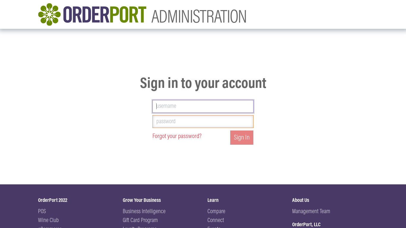OrderPort POS Landing page