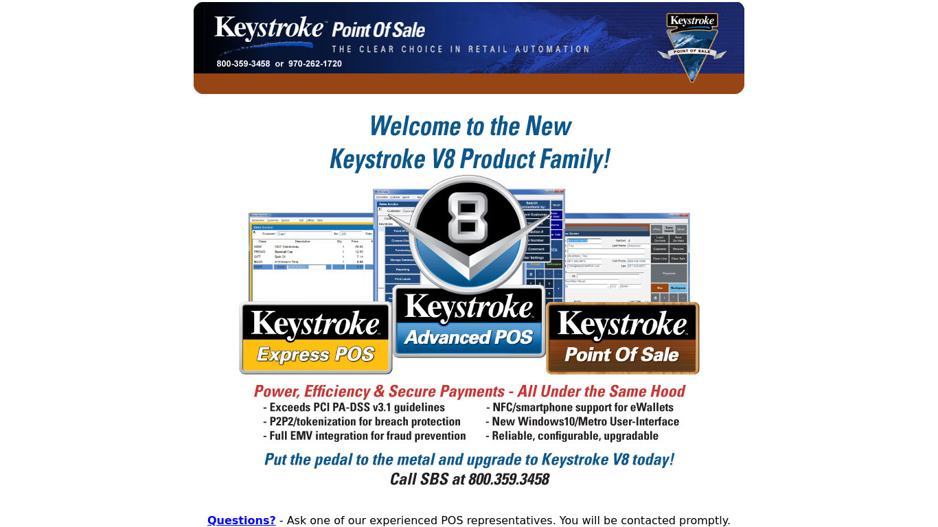 Keystroke POS Software Landing page