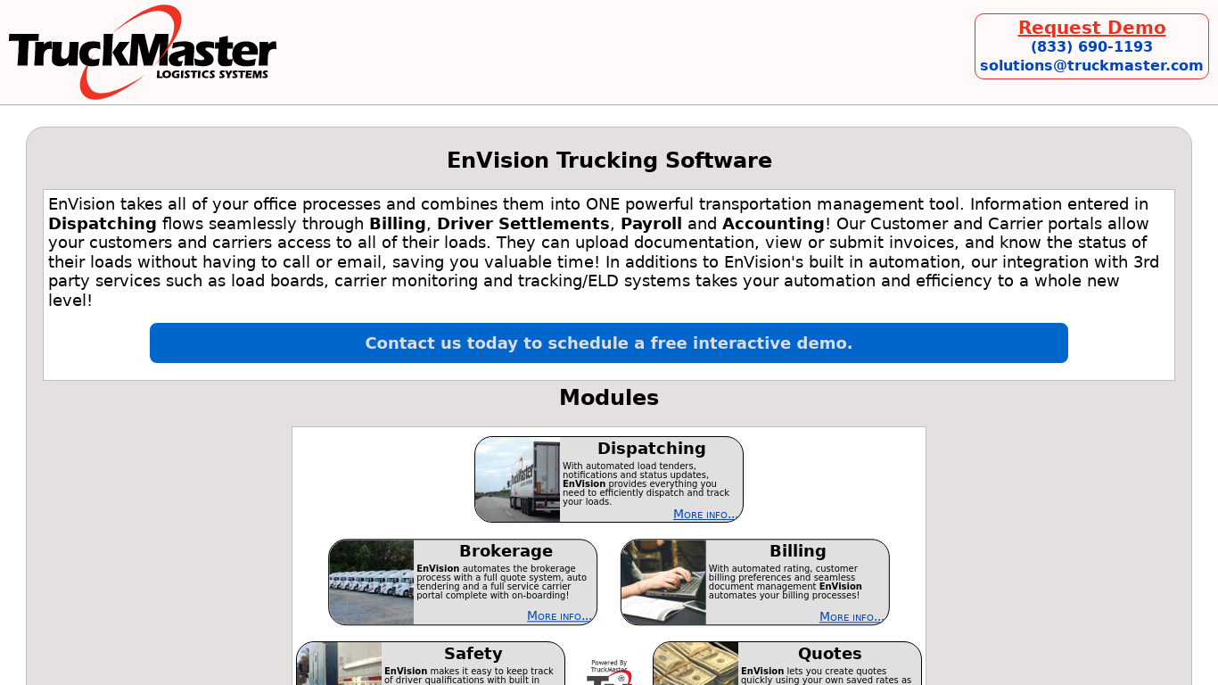 TruckMaster 2000 Landing page