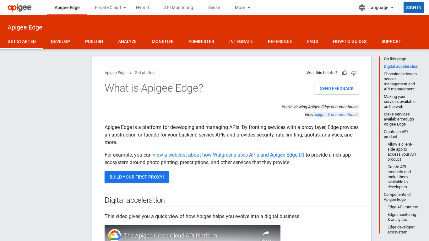 Apigee Edge Landing page