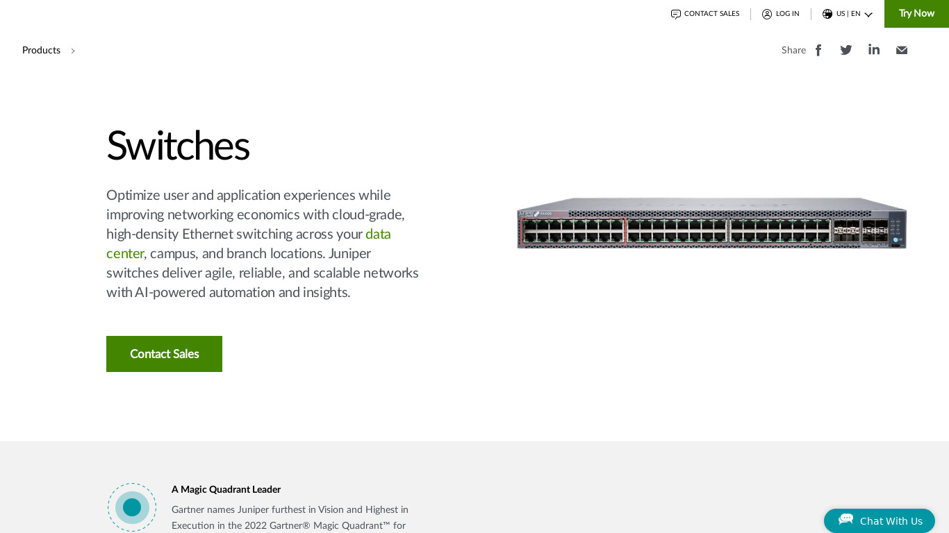 Juniper Ethernet Switches Landing page