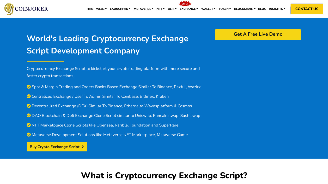 Coinjoker-BTC Exchange script Landing page