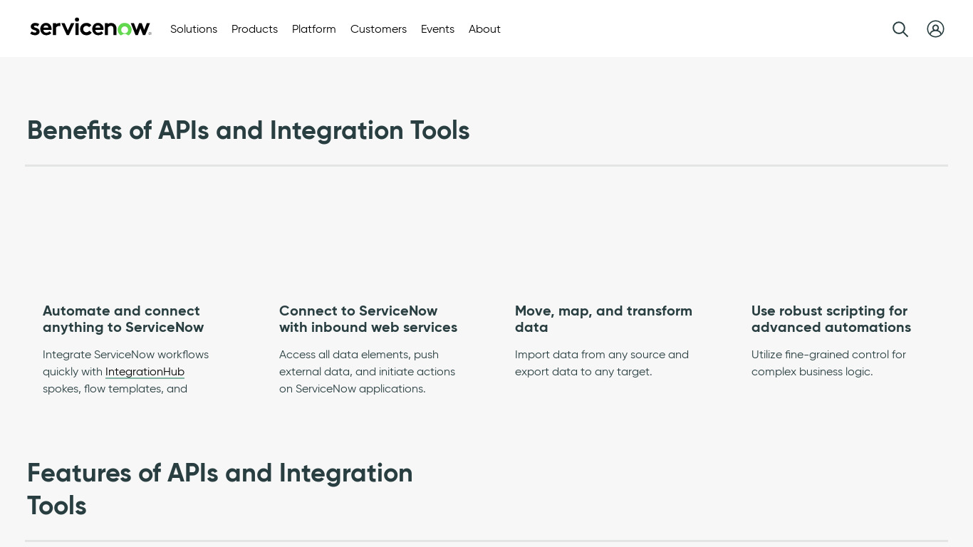 APIs and Integration Tools Landing page