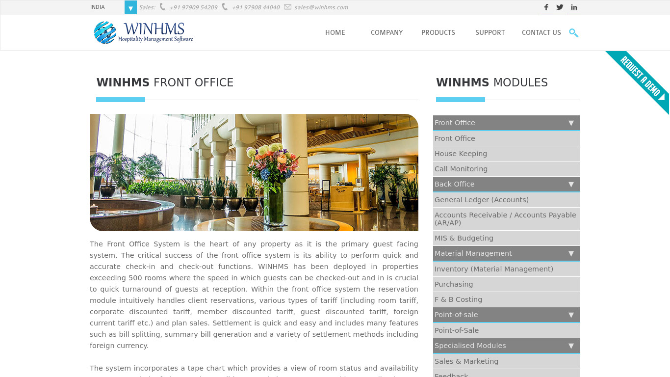 WINHMS FRONT OFFICE Landing page