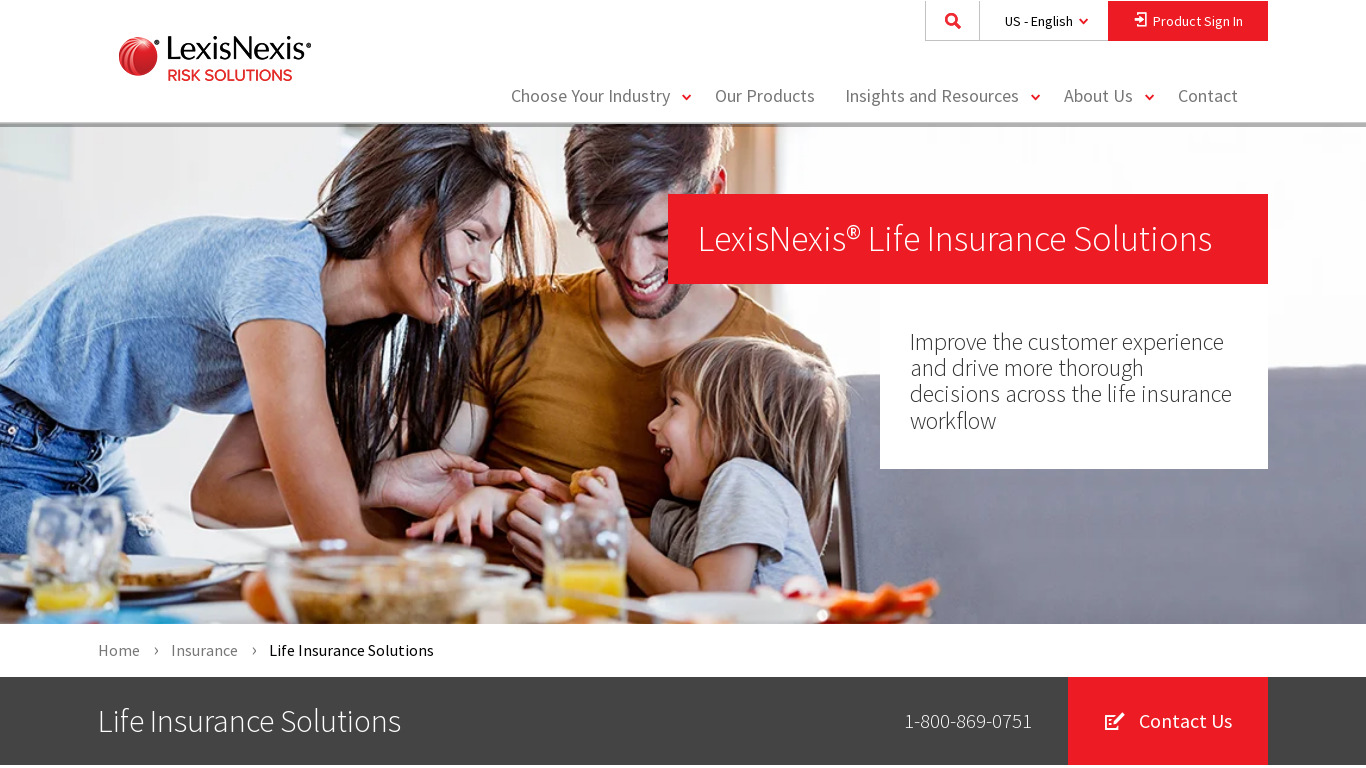 LexisNexis Life Insurance Solutions Landing page