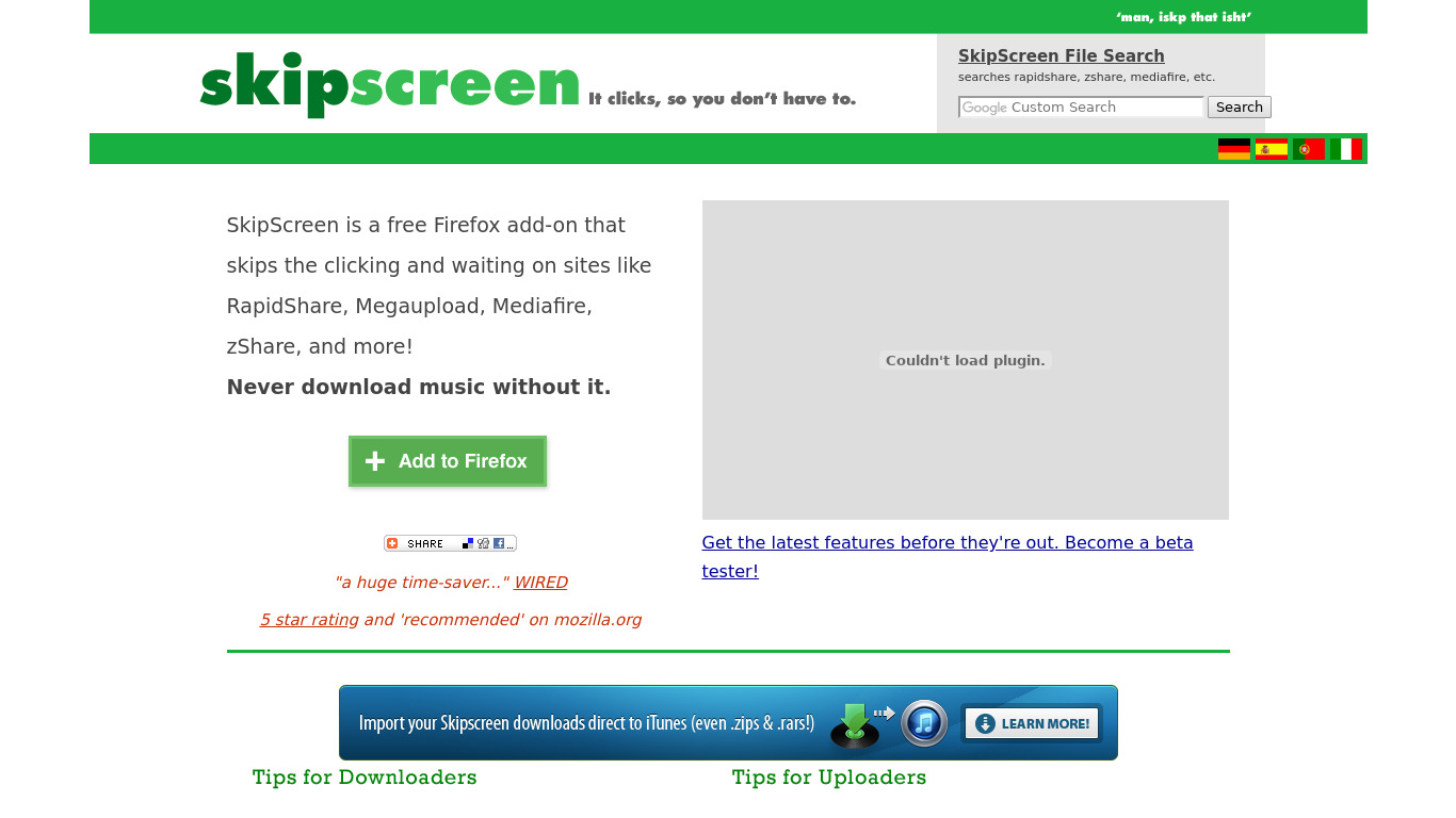 SkipScreen Landing page