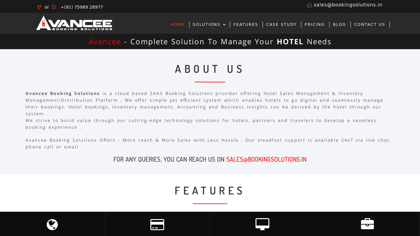 Avancee Booking Solutions Landing page