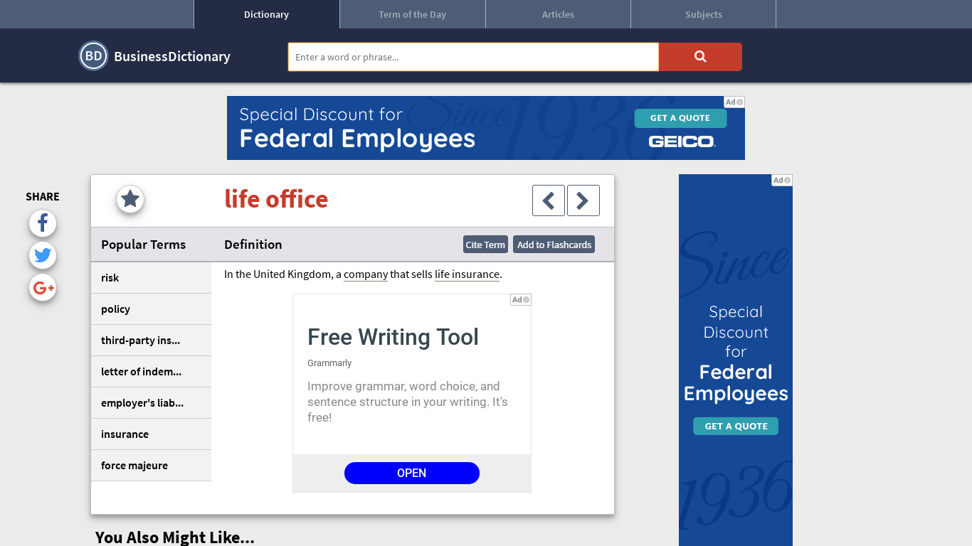 Life Office Landing page