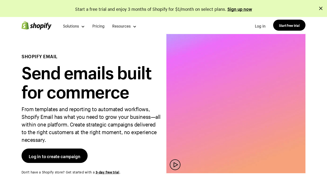Shopify Email Landing page