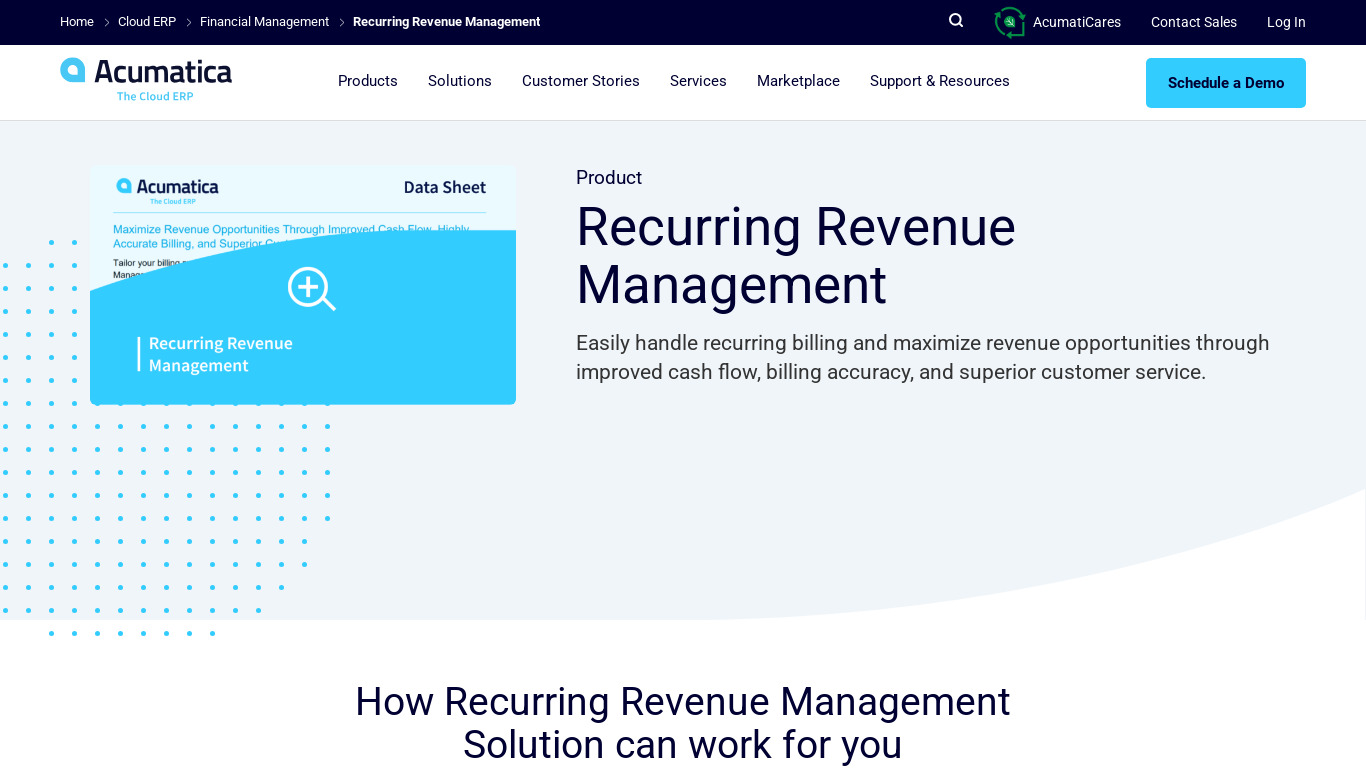 Acumatica Recurring Revenue Management Landing page