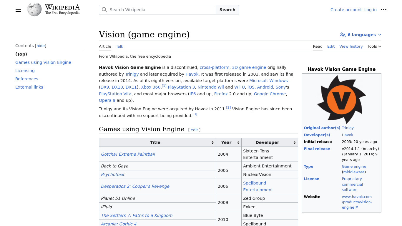 Vision Engine Landing page