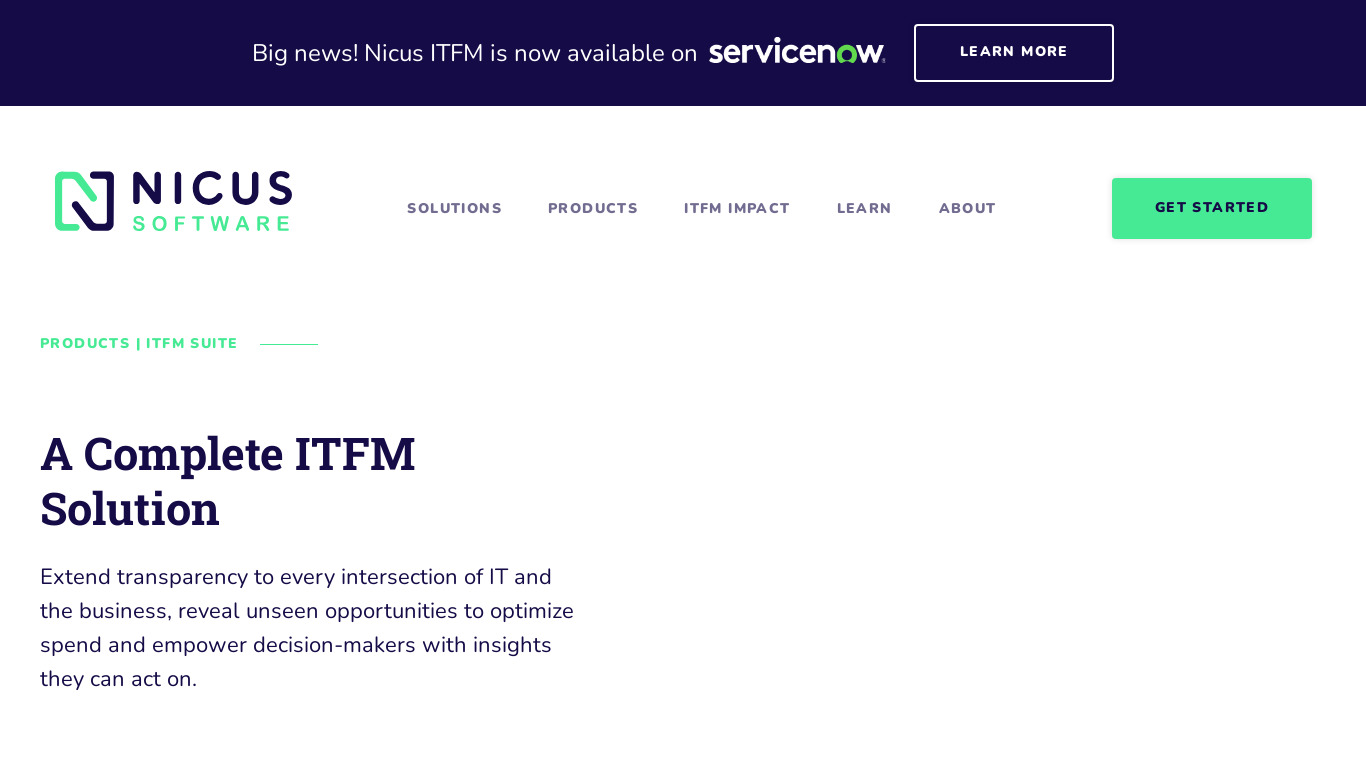 Nicus ITFM Suite Landing page