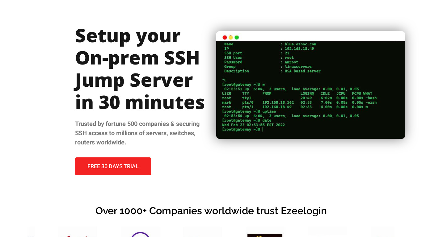 Ezeelogin SSH Gateway Landing page