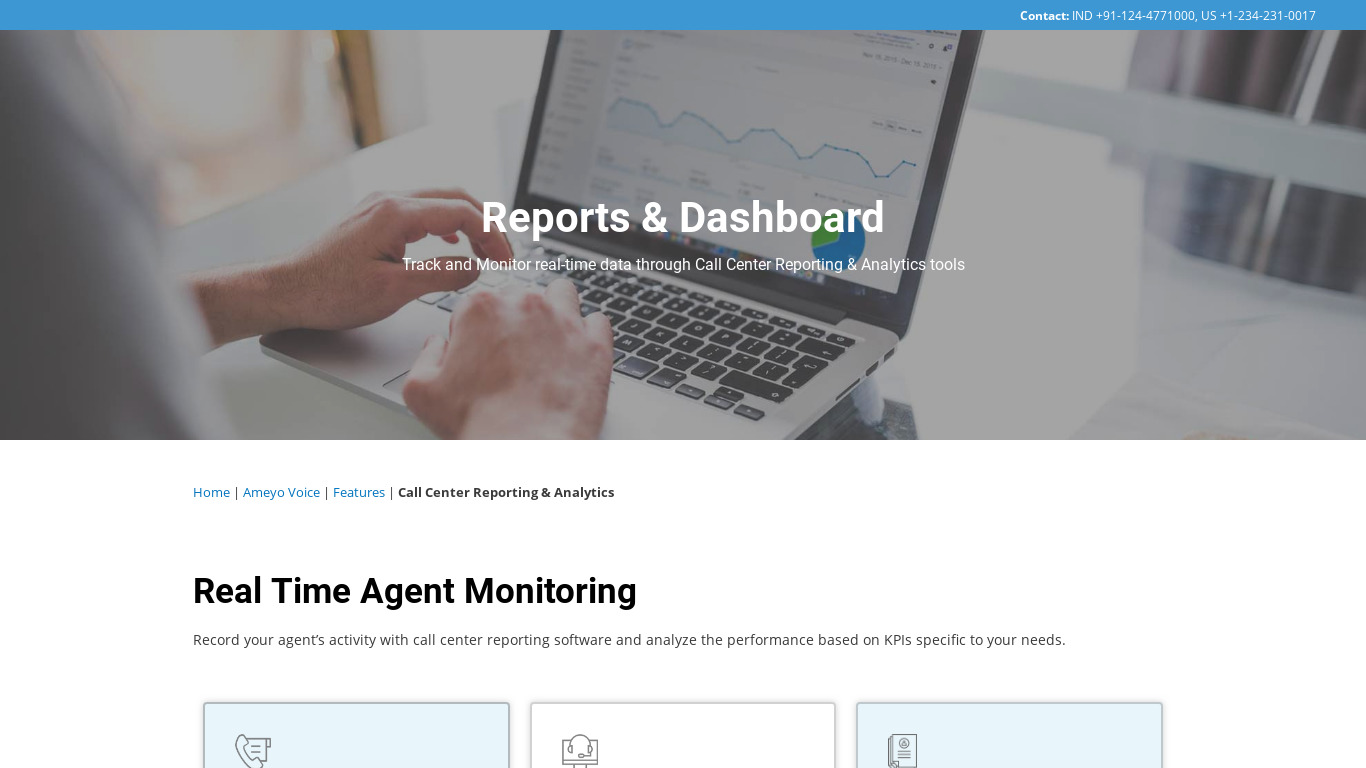 Call Center Reporting Software Landing page