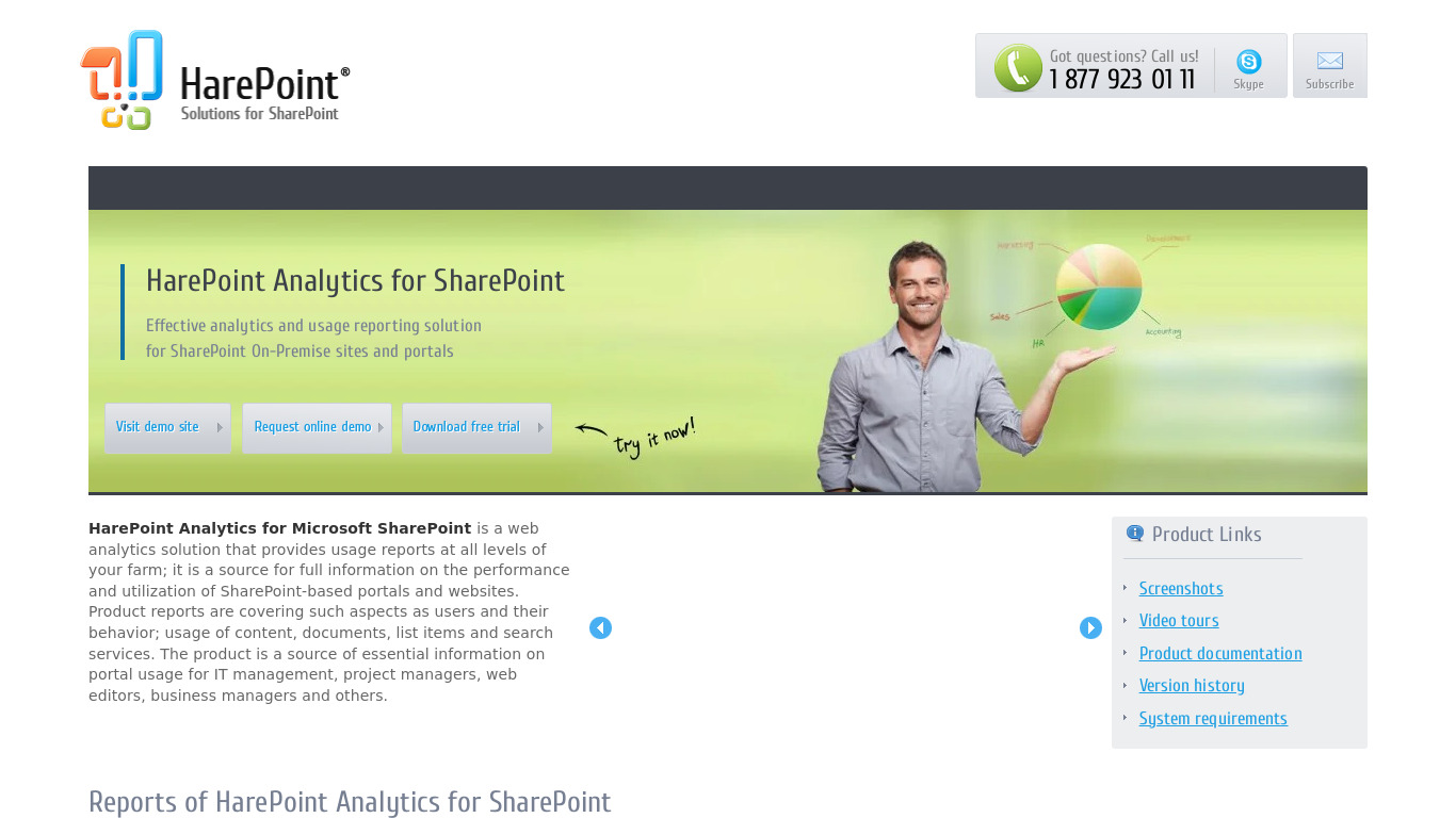 HarePoint Analytics for Microsoft SharePoint Landing page