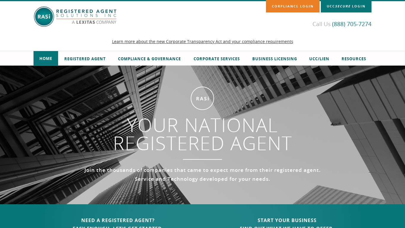 Registered Agent Solutions Landing page