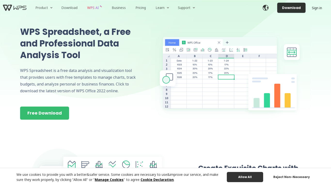 WPS Spreadsheets Landing page