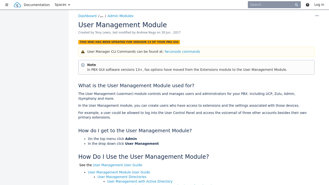 User Management Module Landing page