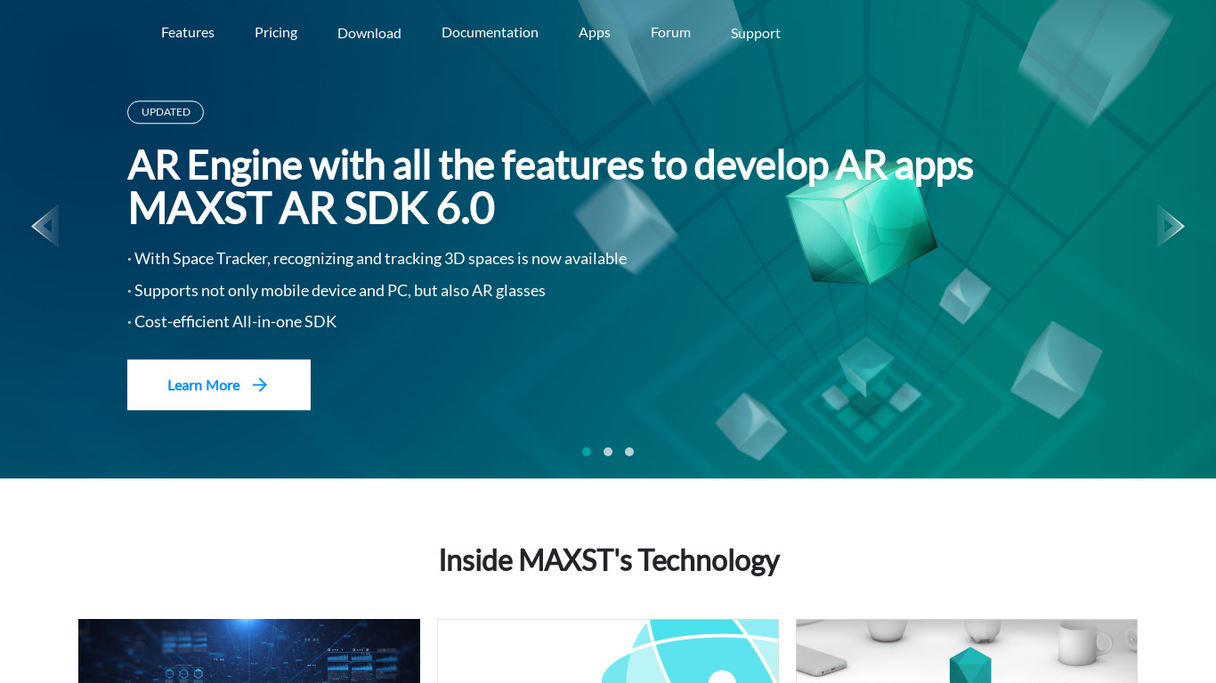 Maxst AR SDK Landing page