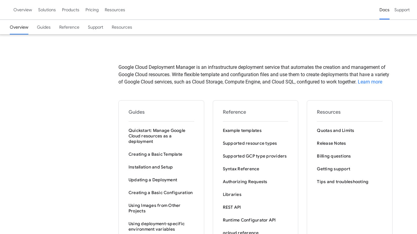 Google Cloud Deployment Manager Landing page