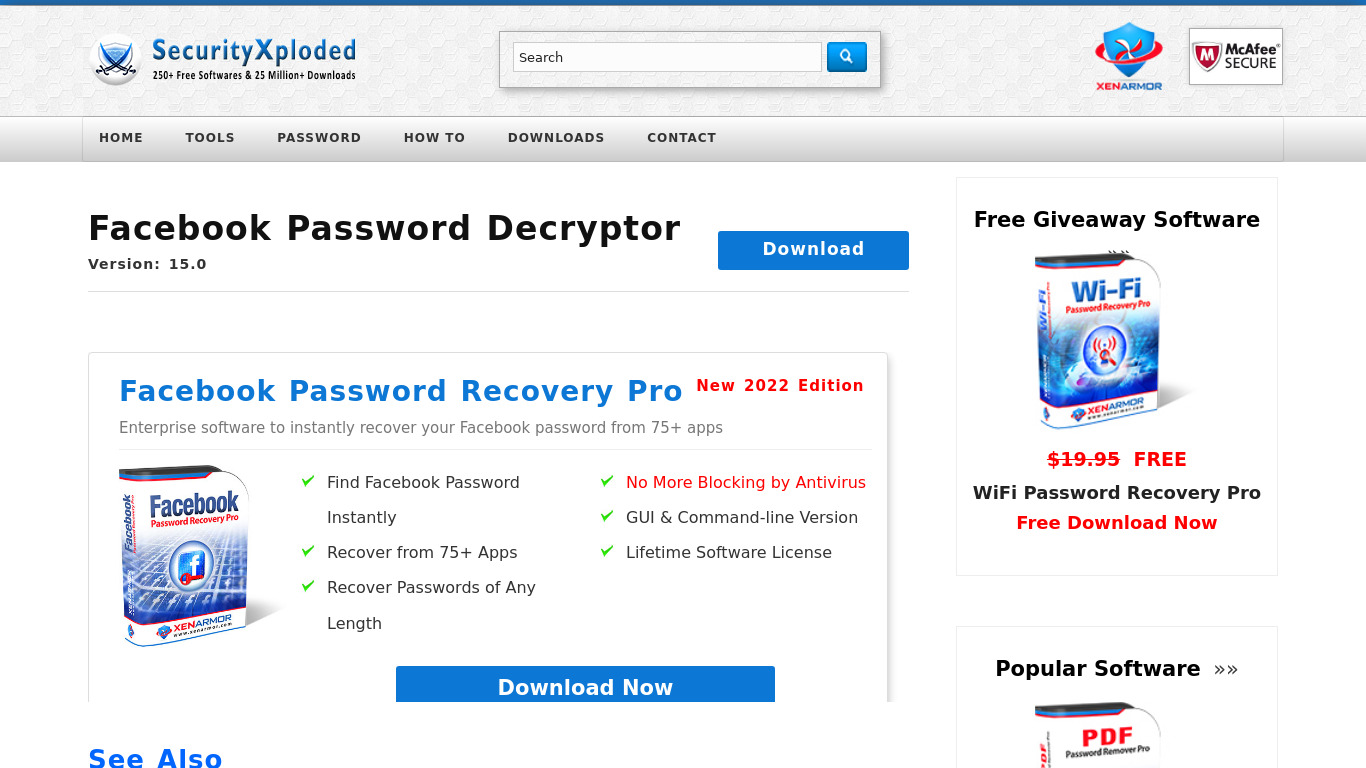 Facebook Password Decryptor Landing page