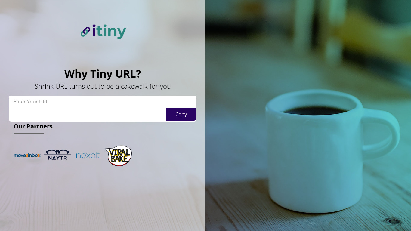Itiny.in URL Shortener Landing page