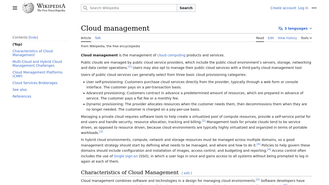 Cloud Management Landing page