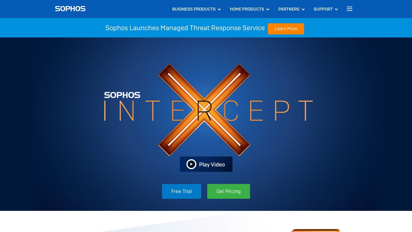 Sophos Intercept X Landing page