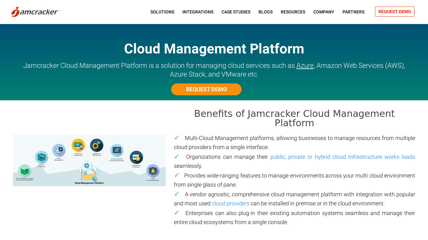 Jamcracker Cloud Management Platform Landing page