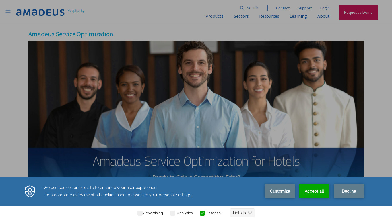 Amadeus Service Optimization Landing page
