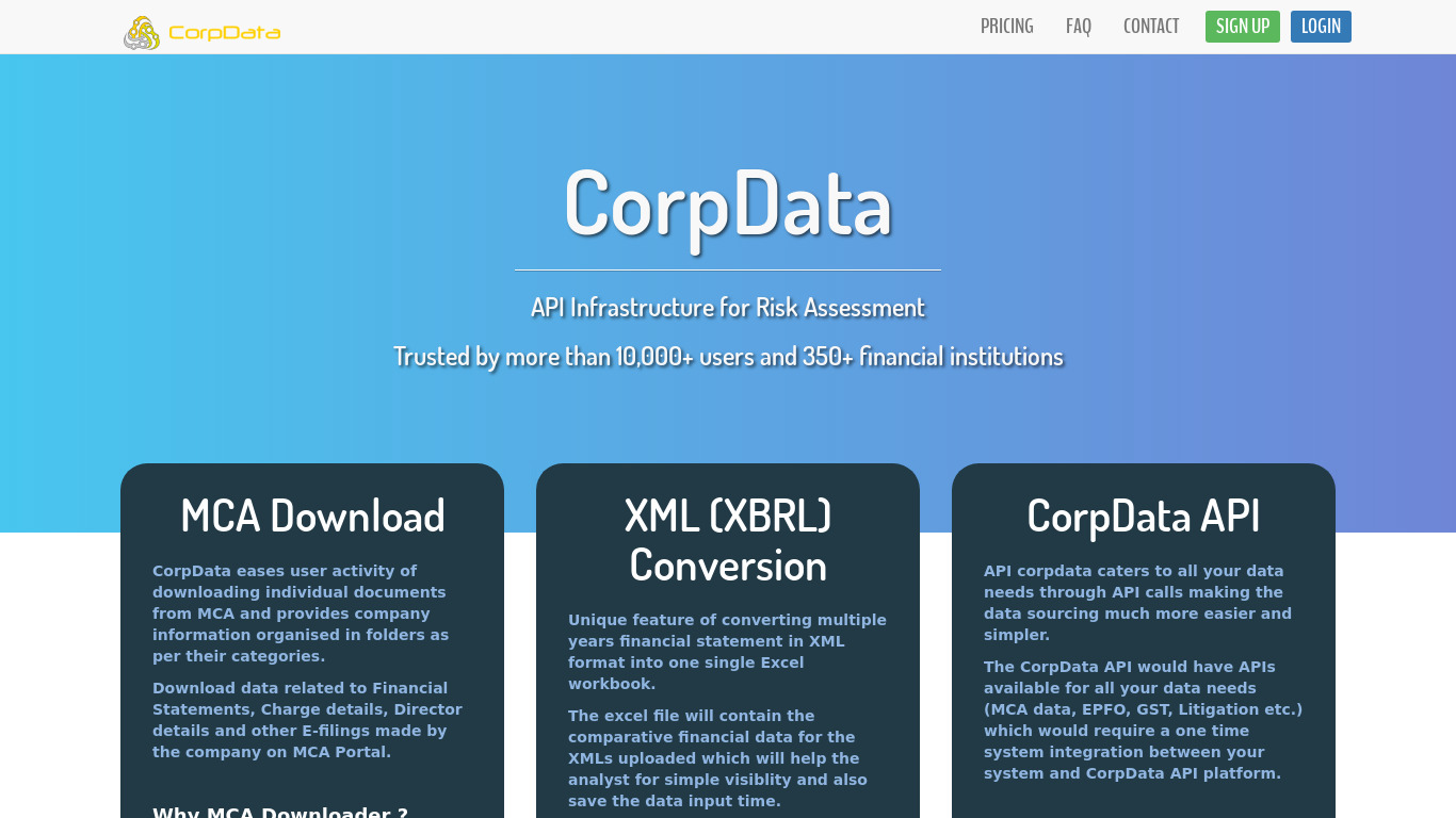 Corpdata Landing page
