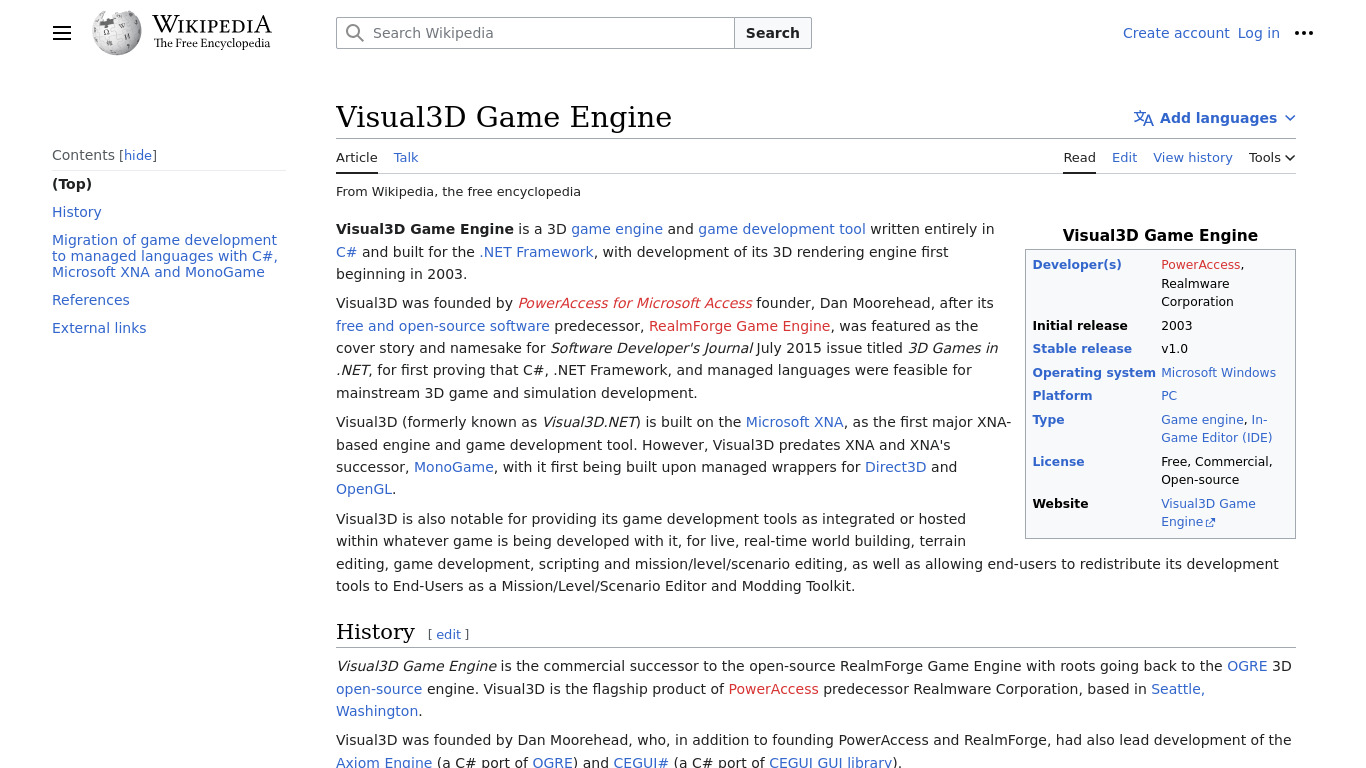 Visual3D Game Engine Landing page