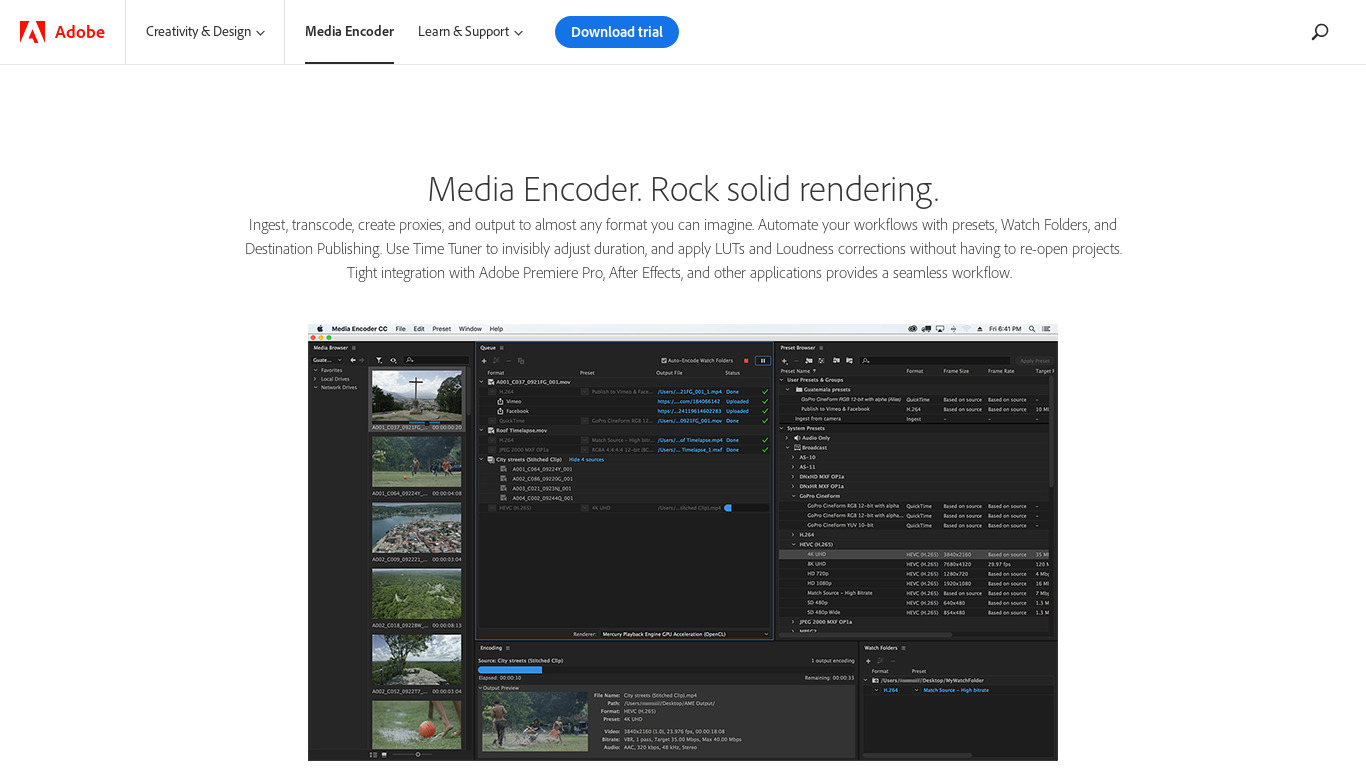 Adobe Media Encoder CC Landing page